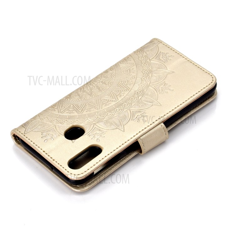 Imprint Flower Leather Wallet Stand Case Cover for Oppo A8/A31 (2020) - Gold-8