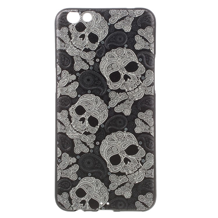 For Oppo R9s Patterned TPU Cover Embossment Case - Paisley Skulls-1