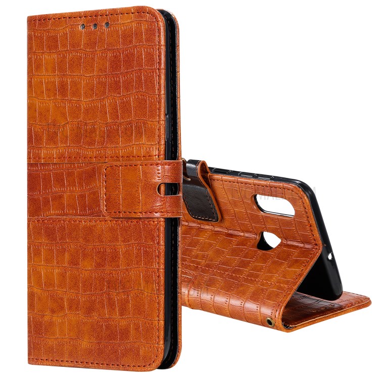 Crocodile Texture Wallet Phone Cover Stand Leather Case for Oppo A8 - Brown-1