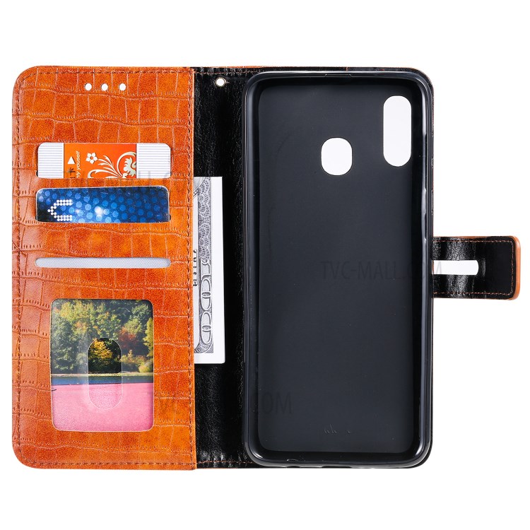 Crocodile Texture Wallet Phone Cover Stand Leather Case for Oppo A8 - Brown-5