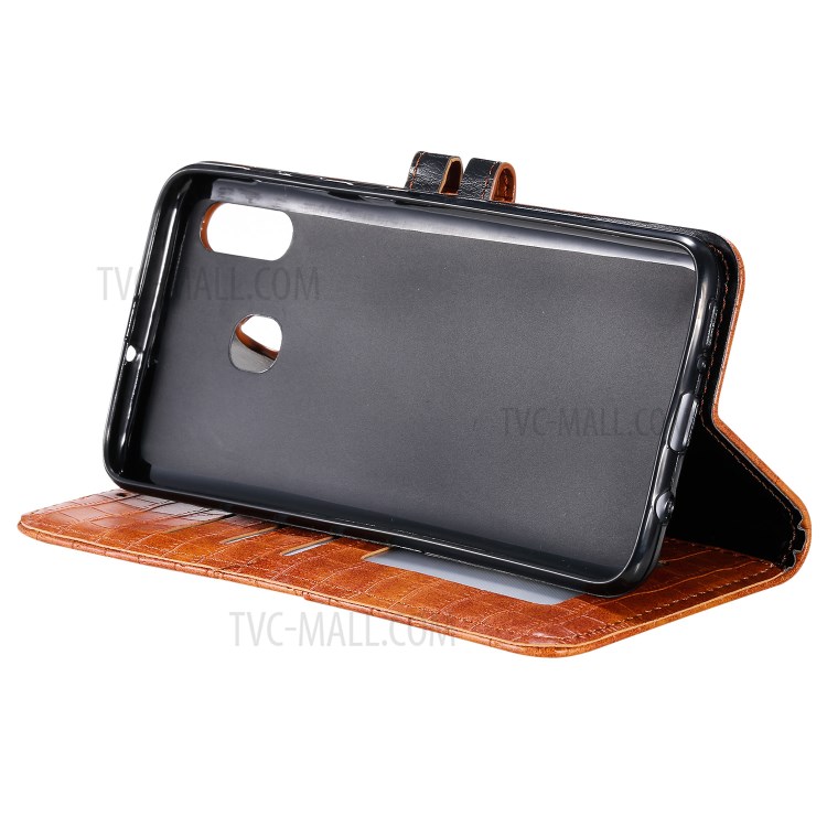 Crocodile Texture Wallet Phone Cover Stand Leather Case for Oppo A8 - Brown-6