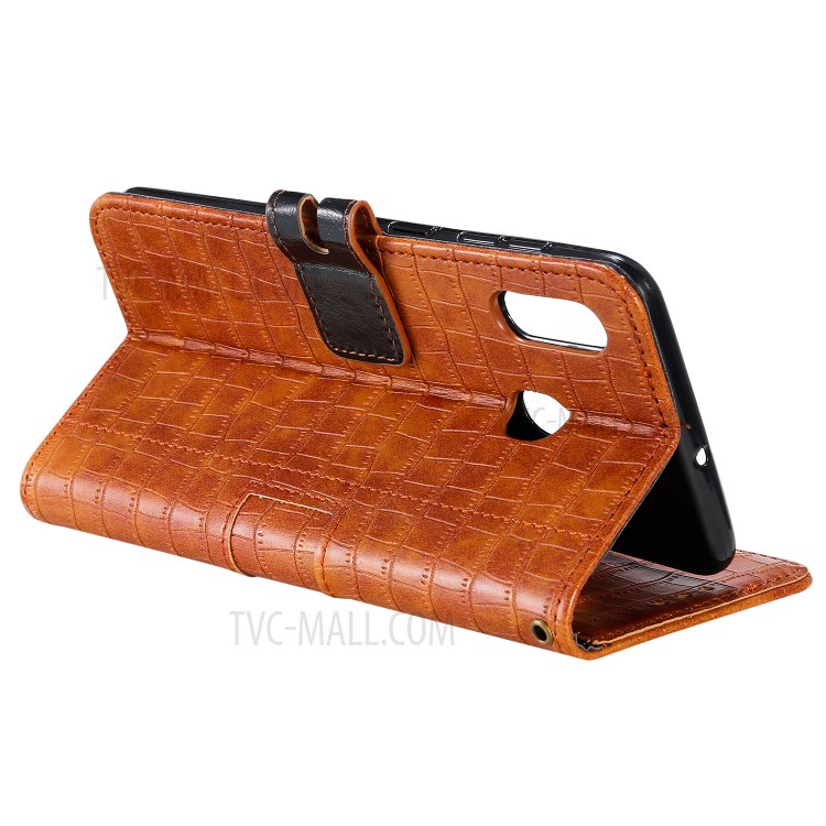 Crocodile Texture Wallet Phone Cover Stand Leather Case for Oppo A8 - Brown-7