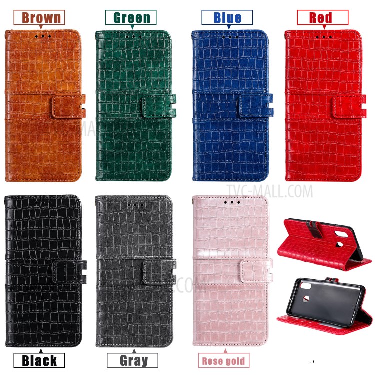 Crocodile Texture Wallet Phone Cover Stand Leather Case for Oppo A8 - Brown-8