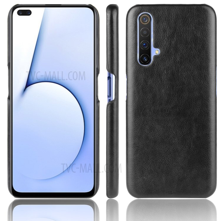 Litchi Skin Leather Coated Hard PC Back Protection Shell for Realme X50 5G - Black-1