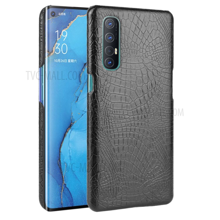 Crocodile Skin PU Leather Coated Hard PC Case Shell for Oppo Reno3 Pro - Black-1