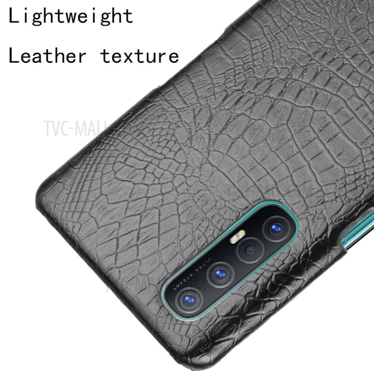 Crocodile Skin PU Leather Coated Hard PC Case Shell for Oppo Reno3 Pro - Black-4