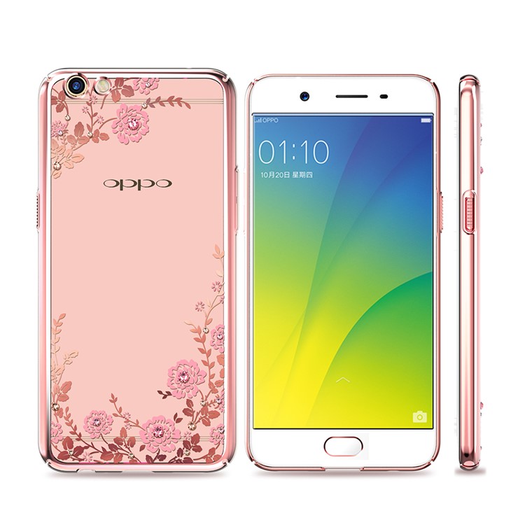 KAVARO Für Oppo R9s Plus Autorisierten Swarovski Kristall Floret PC-Gehäuse - Roségold-Kante / Pinke Blumen-1