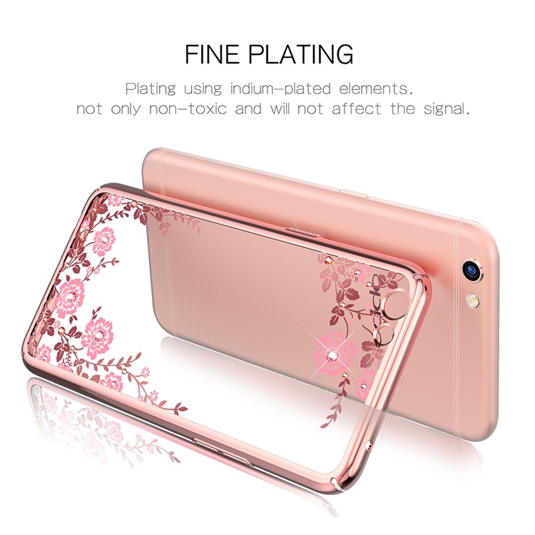 KAVARO Für Oppo R9s Plus Autorisierten Swarovski Kristall Floret PC-Gehäuse - Roségold-Kante / Pinke Blumen-2