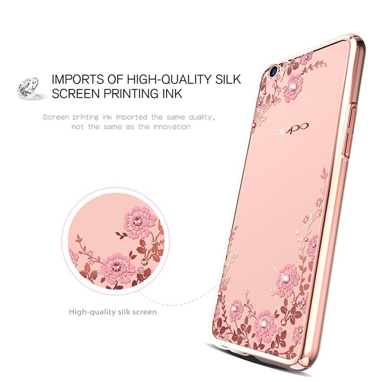 KAVARO Für Oppo R9s Plus Autorisierten Swarovski Kristall Floret PC-Gehäuse - Roségold-Kante / Pinke Blumen-3
