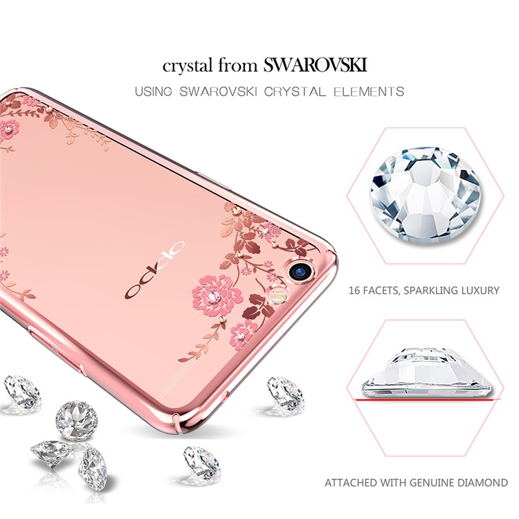KAVARO Für Oppo R9s Plus Autorisierten Swarovski Kristall Floret PC-Gehäuse - Roségold-Kante / Pinke Blumen-4