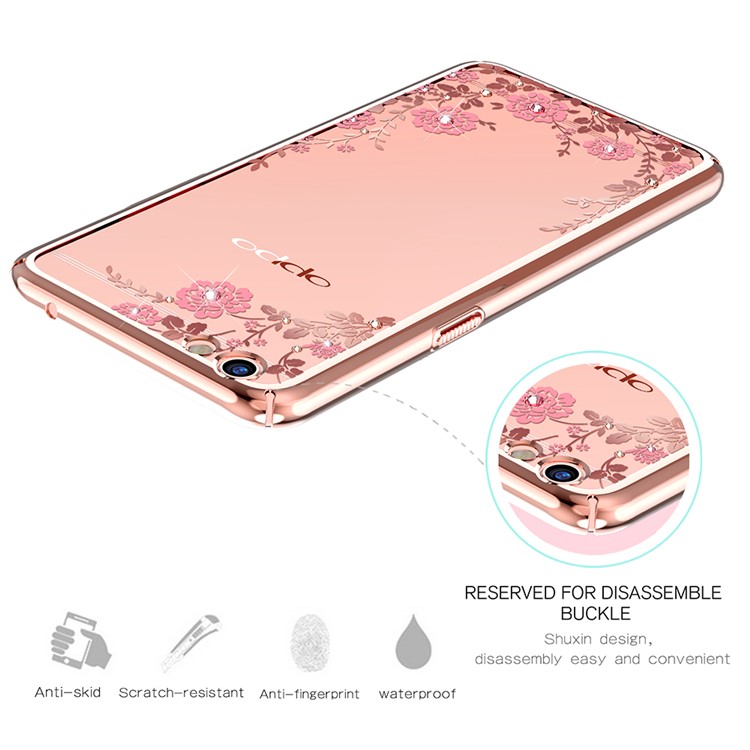 KAVARO Für Oppo R9s Plus Autorisierten Swarovski Kristall Floret PC-Gehäuse - Roségold-Kante / Pinke Blumen-5