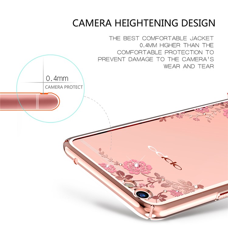 KAVARO Für Oppo R9s Plus Autorisierten Swarovski Kristall Floret PC-Gehäuse - Roségold-Kante / Pinke Blumen-6