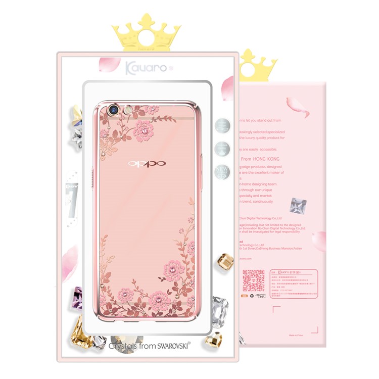 KAVARO Für Oppo R9s Plus Autorisierten Swarovski Kristall Floret PC-Gehäuse - Roségold-Kante / Pinke Blumen-9