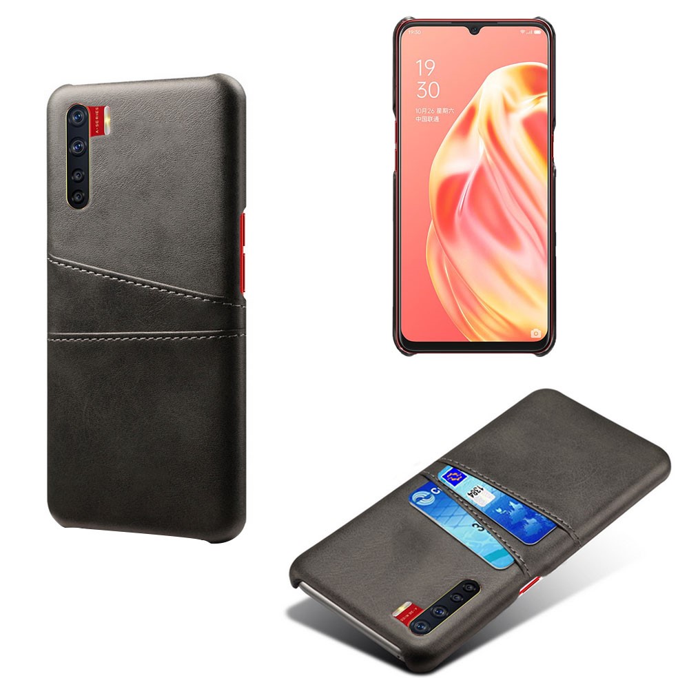 KSQ with Double Card Slots PU Leather Coated PC Shell for Oppo A91 - Black-1