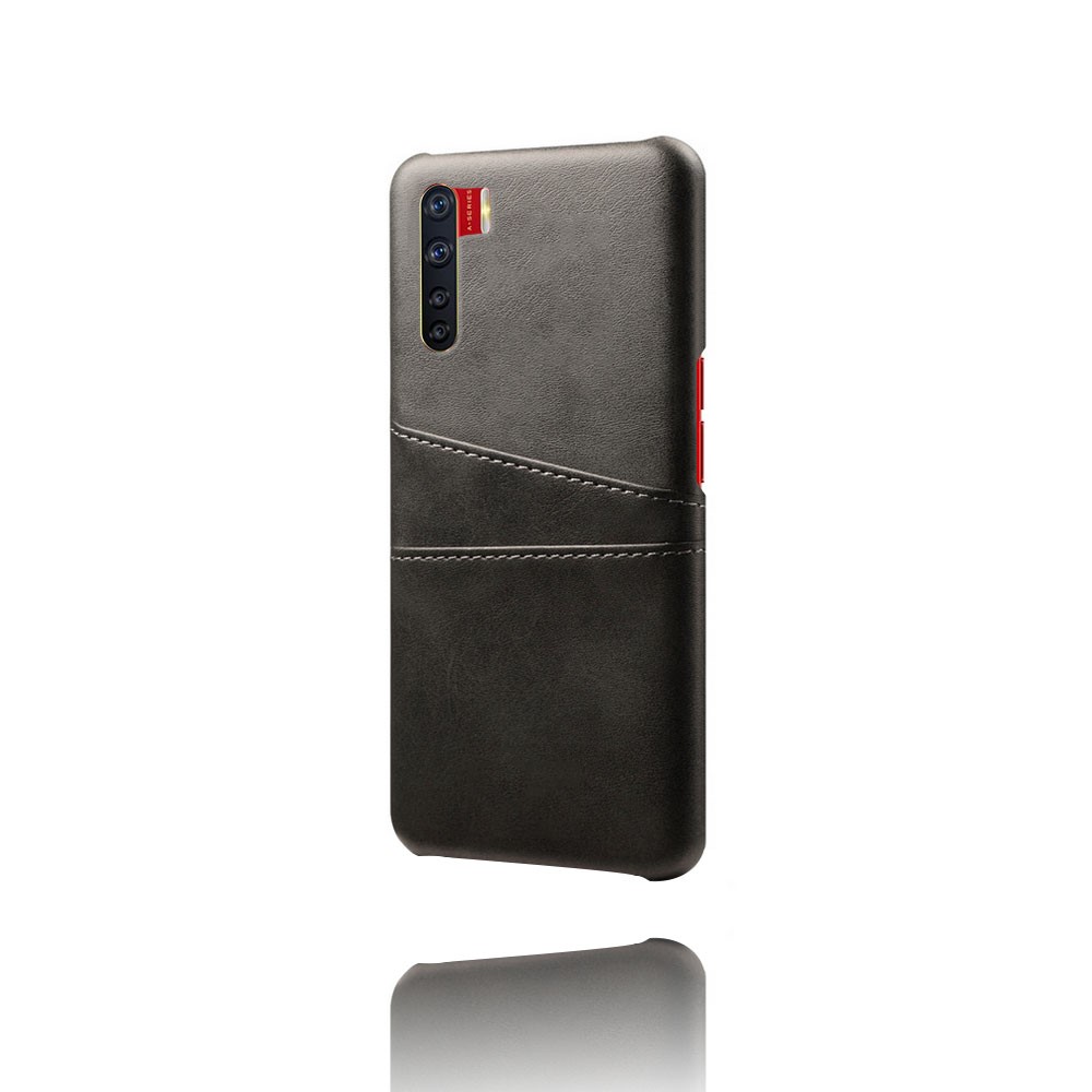 KSQ with Double Card Slots PU Leather Coated PC Shell for Oppo A91 - Black-4