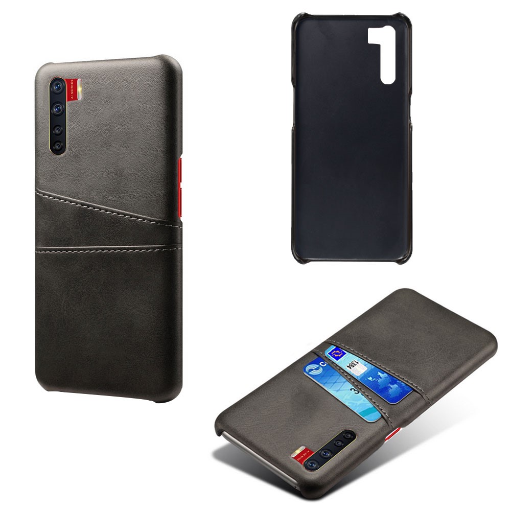 KSQ with Double Card Slots PU Leather Coated PC Shell for Oppo A91 - Black-5