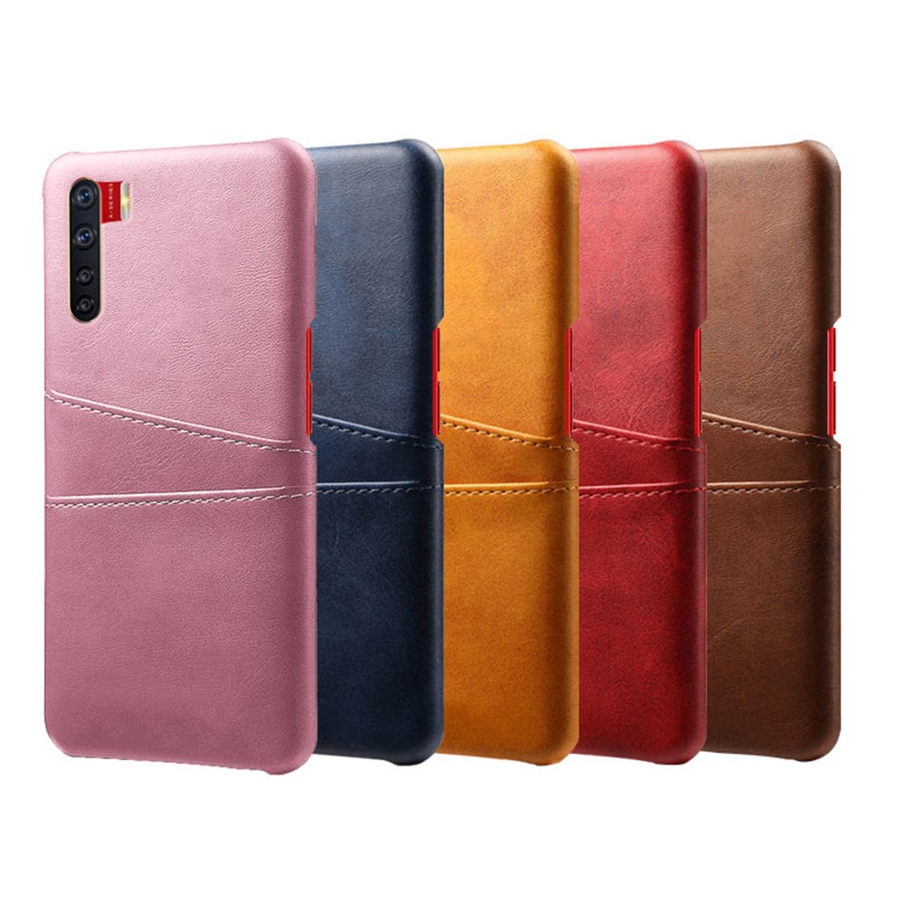 KSQ with Double Card Slots PU Leather Coated PC Shell for Oppo A91 - Black-6