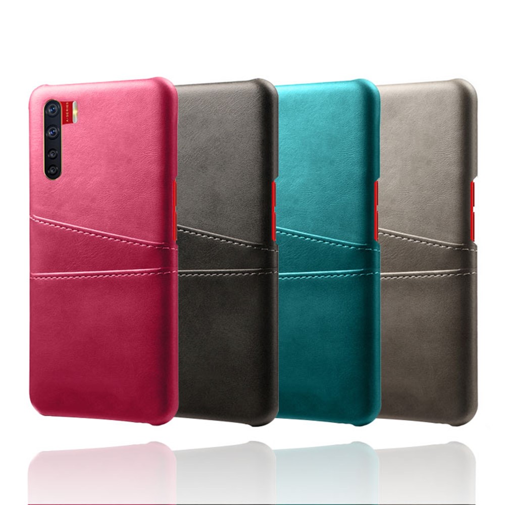 KSQ with Double Card Slots PU Leather Coated PC Shell for Oppo A91 - Black-7