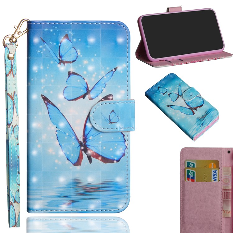 Light Spot Decor Patterned Leather Wallet Stand Case for OPPO A5 (2020)/A9 (2020)/A11x - Blue Butterfly-1