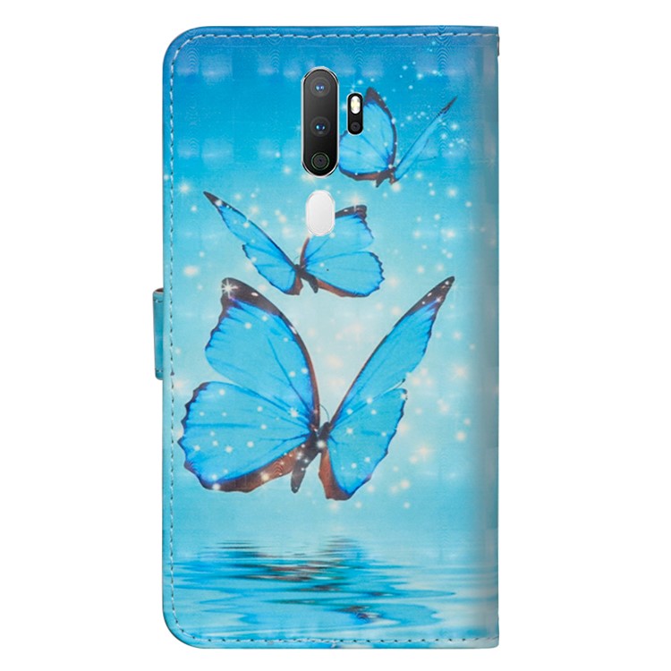 Light Spot Decor Patterned Leather Wallet Stand Case for OPPO A5 (2020)/A9 (2020)/A11x - Blue Butterfly-3