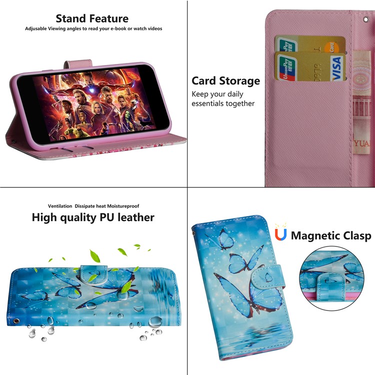 Light Spot Decor Patterned Leather Wallet Stand Case for OPPO A5 (2020)/A9 (2020)/A11x - Blue Butterfly-6