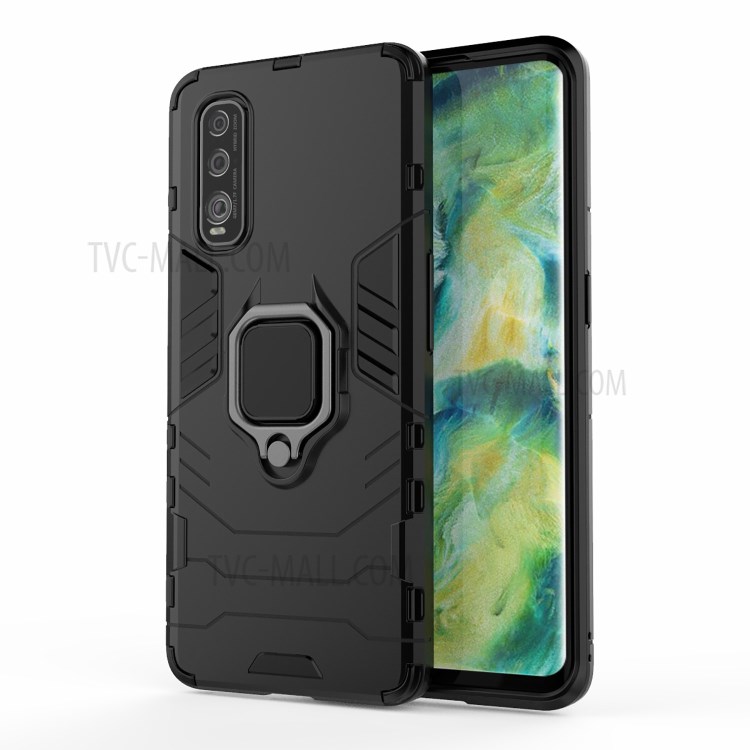 Ring Holder Kickstand PC + TPU Hybrid Case Accessory for Oppo Find X2 - Black-1