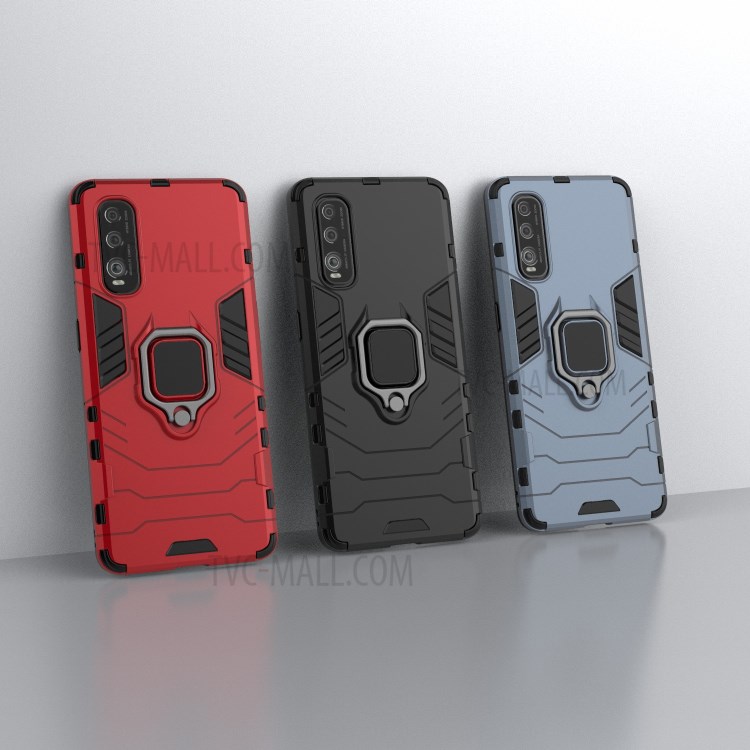 Ring Holder Kickstand PC + TPU Hybrid Case Accessory for Oppo Find X2 - Black-10