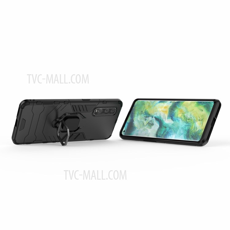 Ring Holder Kickstand PC + TPU Hybrid Case Accessory for Oppo Find X2 - Black-4