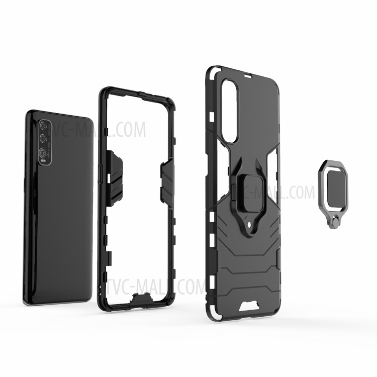 Ring Holder Kickstand PC + TPU Hybrid Case Accessory for Oppo Find X2 - Black-5