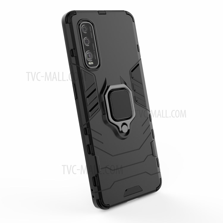 Ring Holder Kickstand PC + TPU Hybrid Case Accessory for Oppo Find X2 - Black-7