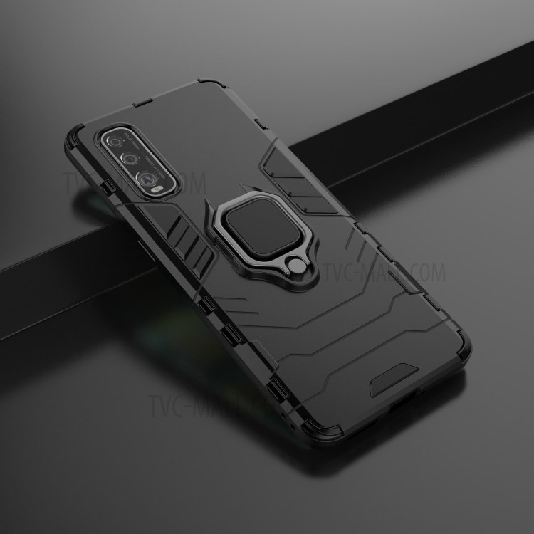 Ring Holder Kickstand PC + TPU Hybrid Case Accessory for Oppo Find X2 - Black-9