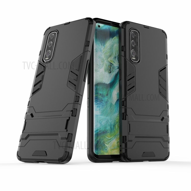 Cool Guard PC + TPU Hybrid Case with Kickstand for Oppo Find X2 - Black-2