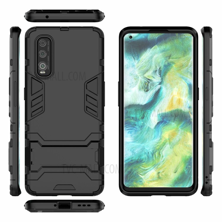 Cool Guard PC + TPU Hybrid Case with Kickstand for Oppo Find X2 - Black-3