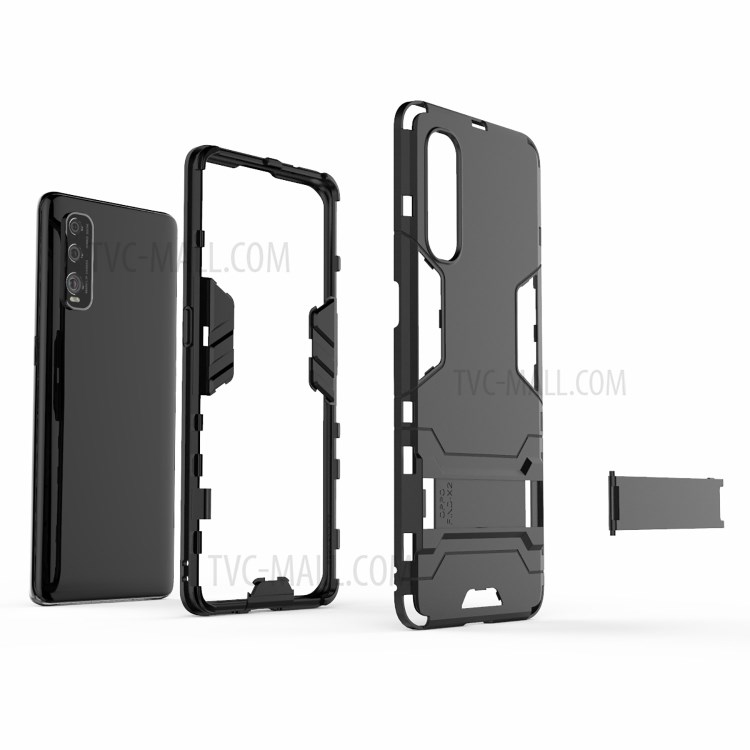 Cool Guard PC + TPU Hybrid Case with Kickstand for Oppo Find X2 - Black-5