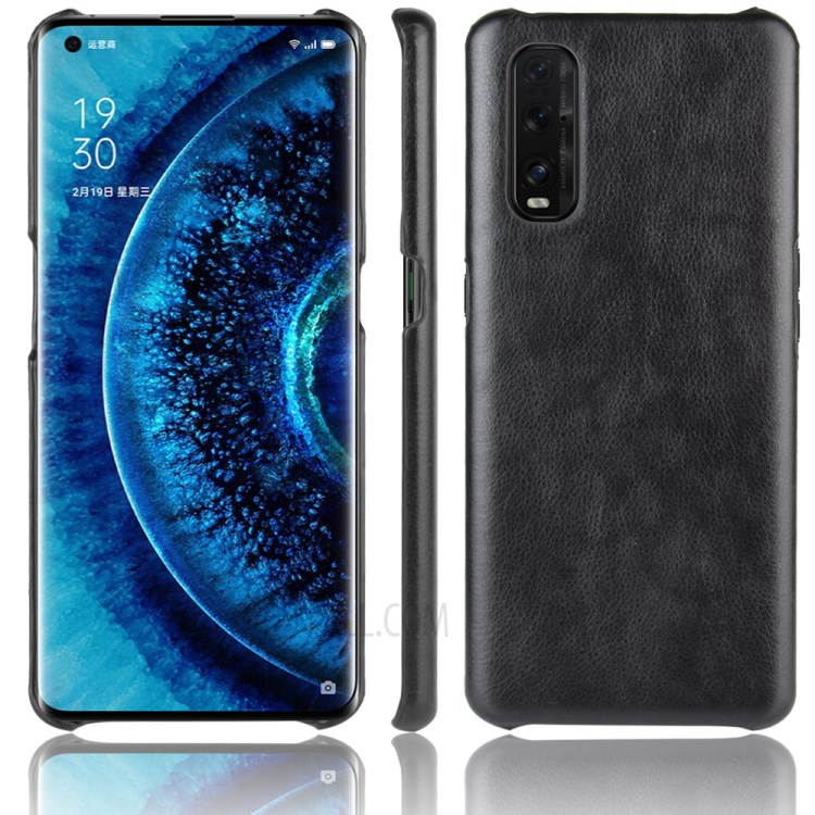 Litchi Skin Leather Coated PC Back Phone Shell for Oppo Find X2 - Black-1