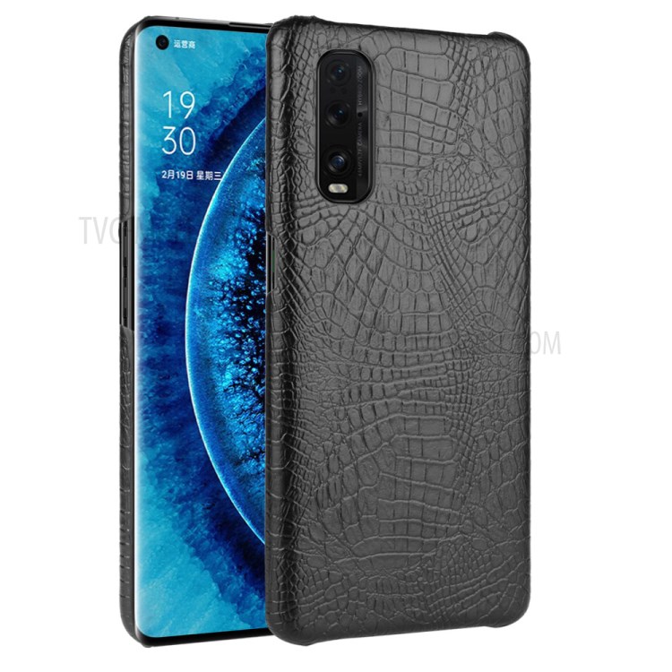 Crocodile Skin PU Leather + PC Case Shell for Oppo Find X2 - Black-1