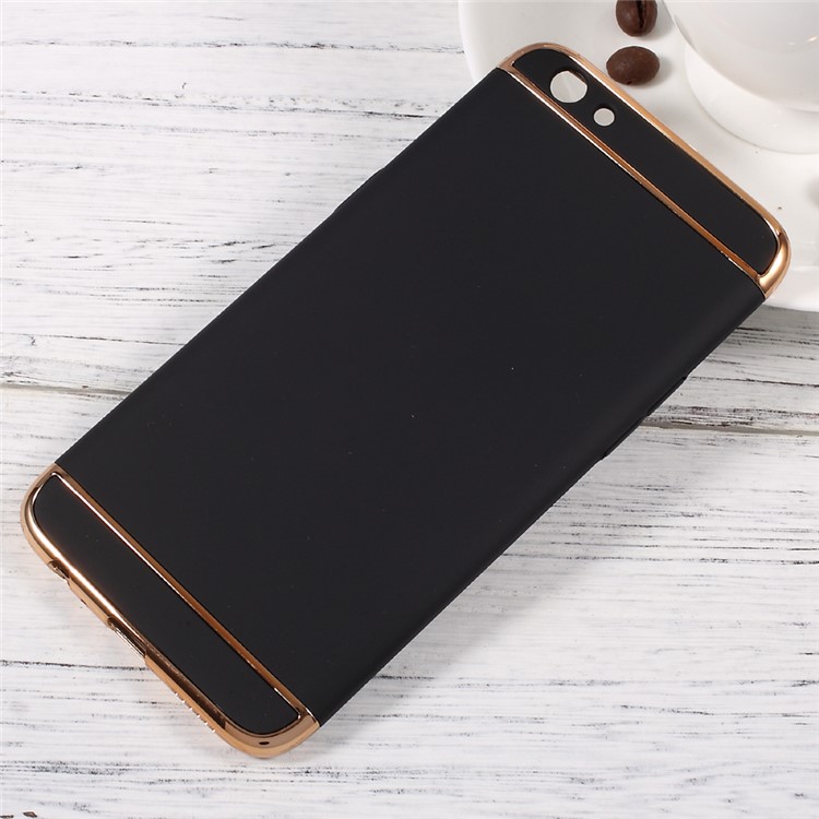 3-in-1 Rubberized Plastic Phone Case with Electroplated Frames for Oppo R9s - Black-1