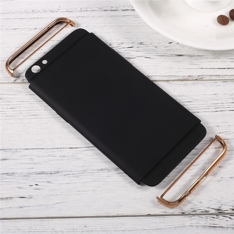 3-in-1 Rubberized Plastic Phone Case with Electroplated Frames for Oppo R9s - Black-6