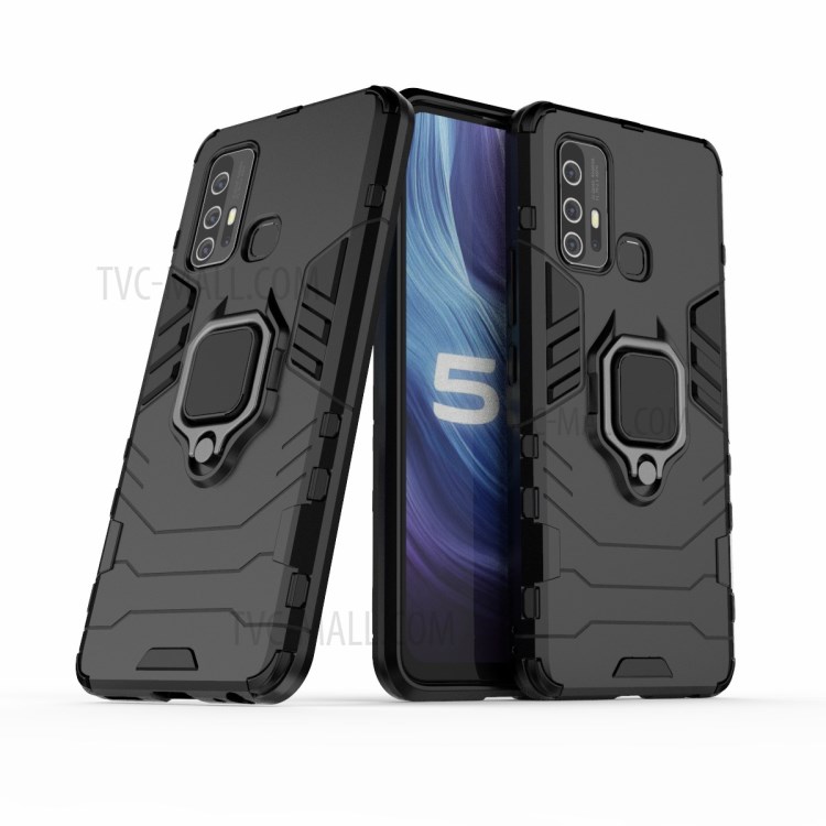 Cool Guard Ring Holder Kickstand Protective PC+TPU Hybrid Phone Cover for vivo Z6 - Black-1