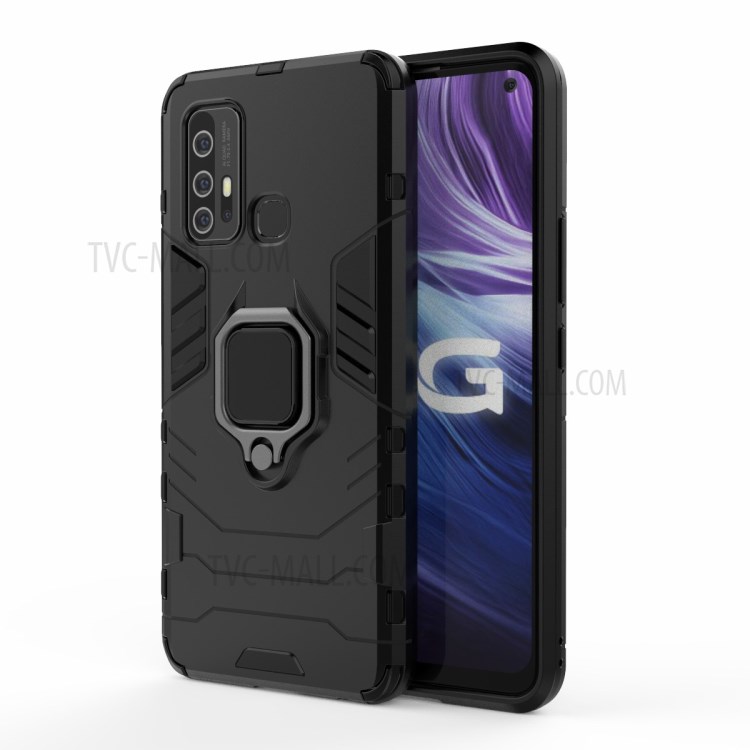 Cool Guard Ring Holder Kickstand Protective PC+TPU Hybrid Phone Cover for vivo Z6 - Black-2