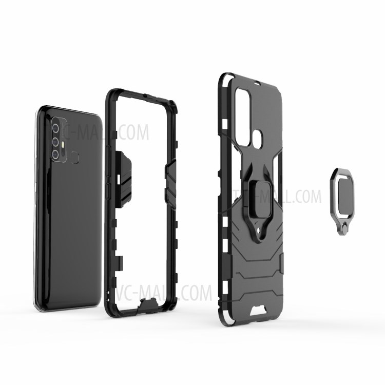 Cool Guard Ring Holder Kickstand Protective PC+TPU Hybrid Phone Cover for vivo Z6 - Black-3