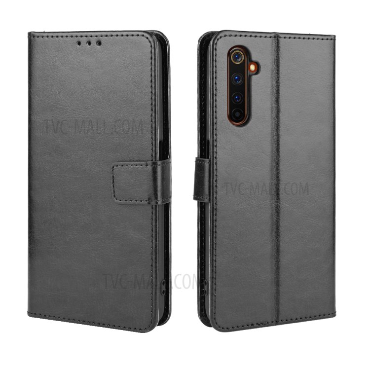 Crazy Horse Style PU Leather Wallet Mobile Phone Shell for Realme X50 Pro 5G - Black-2