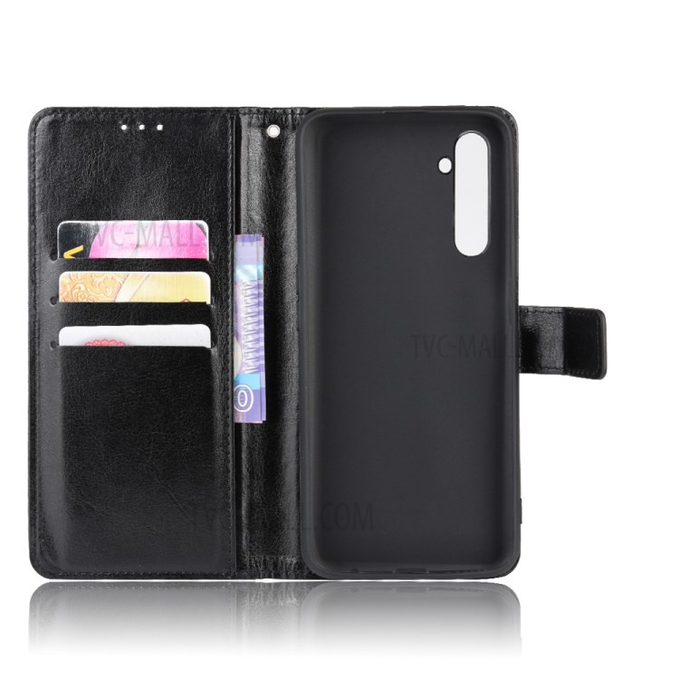 Crazy Horse Style PU Leather Wallet Mobile Phone Shell for Realme X50 Pro 5G - Black-4