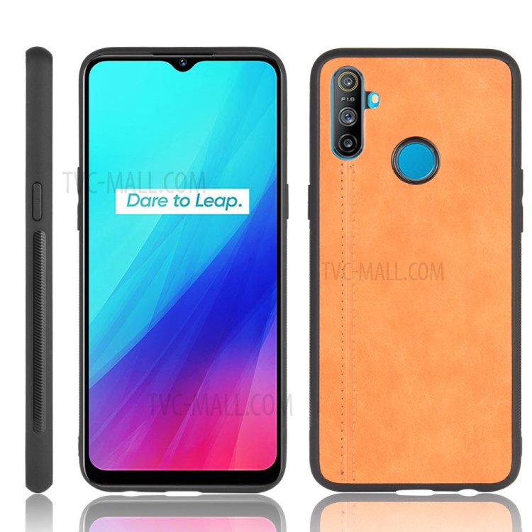 PU Leather Coated PC + TPU Combo Shell for Realme C3 (3 cameras) - Brown-1