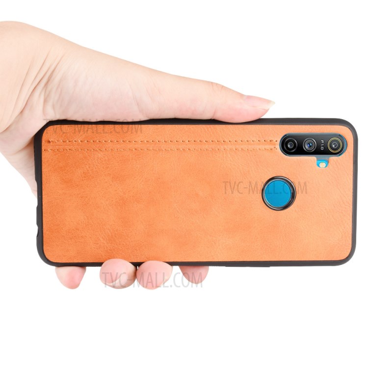 PU Leather Coated PC + TPU Combo Shell for Realme C3 (3 cameras) - Brown-3