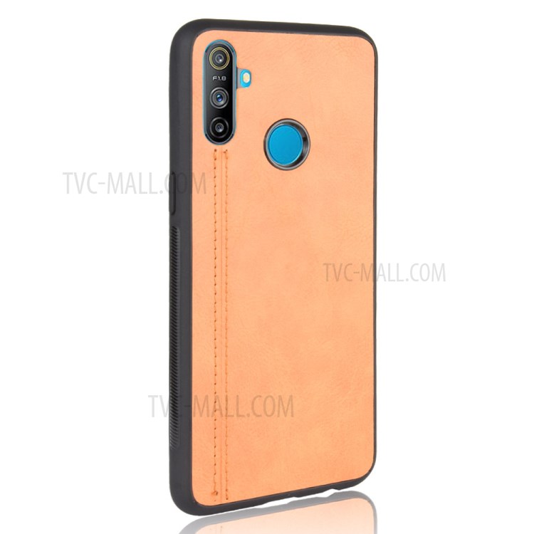 PU Leather Coated PC + TPU Combo Shell for Realme C3 (3 cameras) - Brown-7