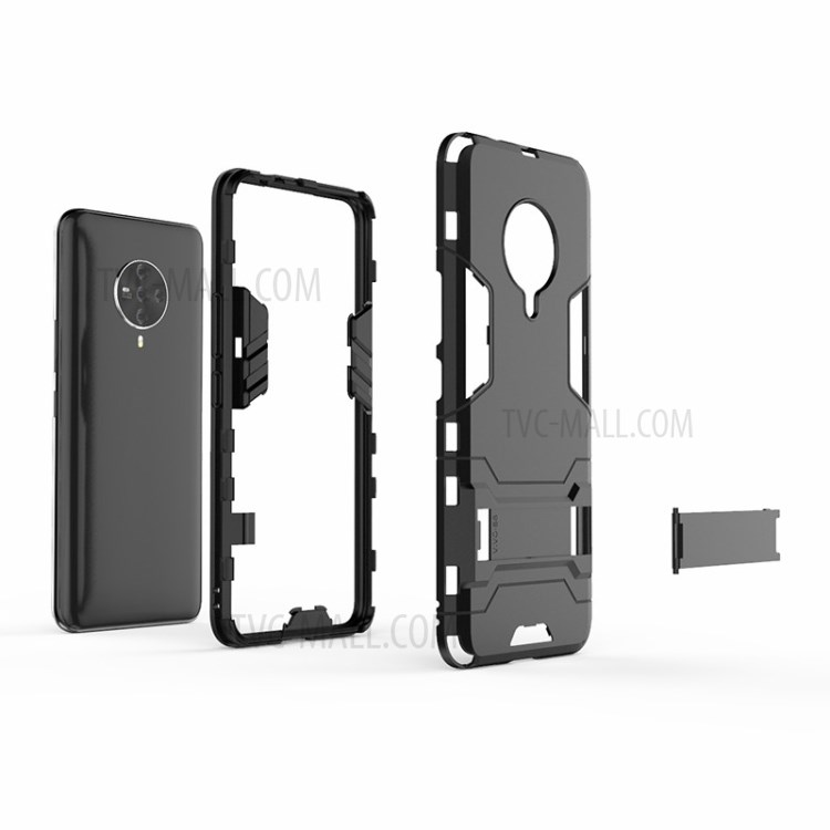 2-in-1 Hybrid PC + TPU Phone Case with Kickstand for Vivo S6 - Black-3