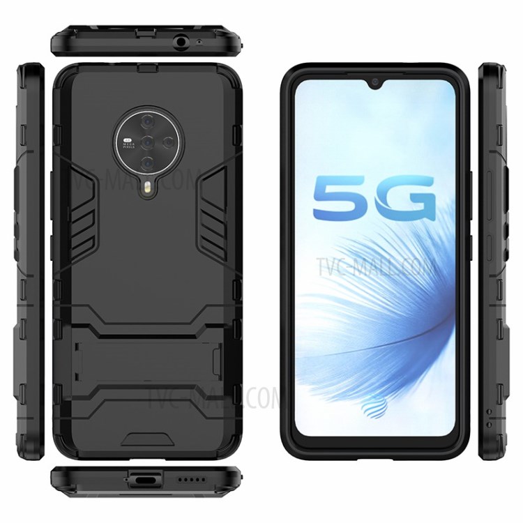 2-in-1 Hybrid PC + TPU Phone Case with Kickstand for Vivo S6 - Black-6