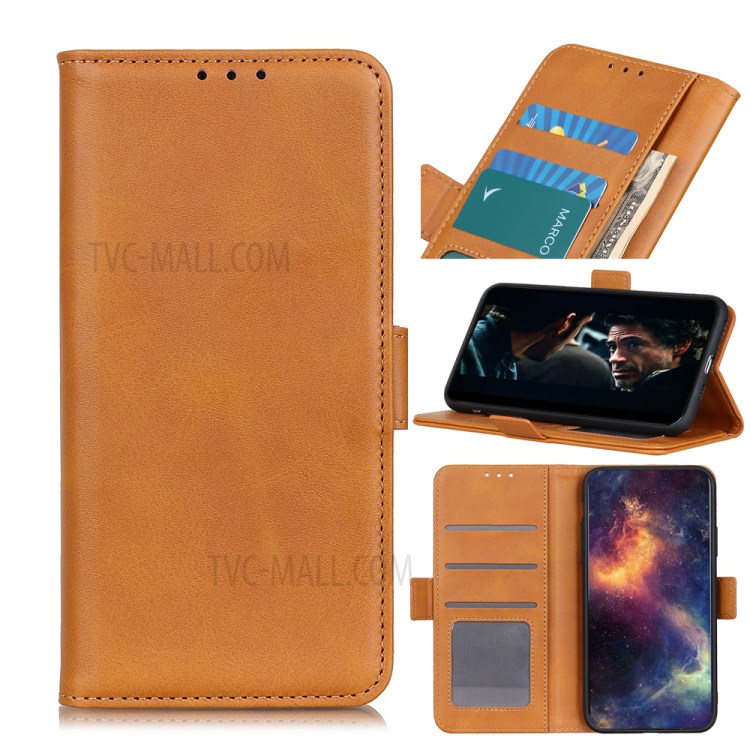 Magnetic Double Clasp Leather Wallet Stand Case for OPPO A52 - Brown-1