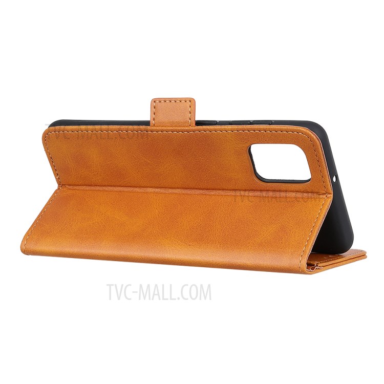 Magnetic Double Clasp Leather Wallet Stand Case for OPPO A52 - Brown-3
